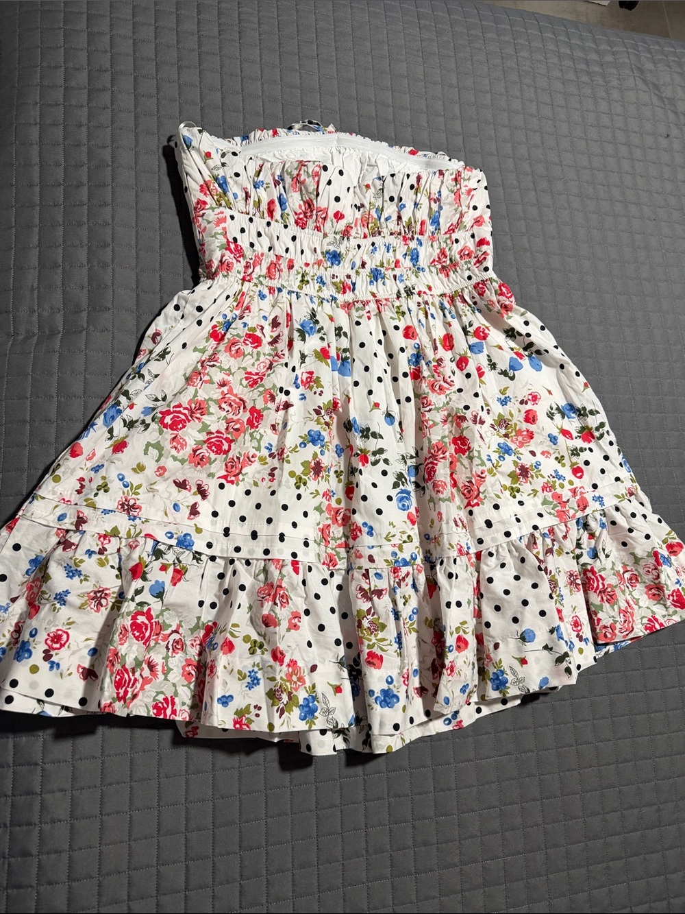 Anthropologie Somerset White Floral & Black Polka Dot Strapless Dress Sz L NWT - Picture 3 of 8